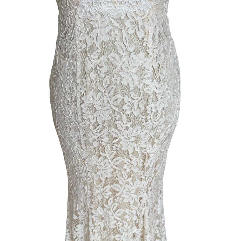 Lulus White Lace Cap Sleeve Plunge Mermaid Maxi Dress Size XS - Picture 8 of 12